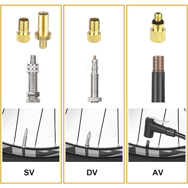 Cykelventil Adapter Set Cykel Ventil SV DV AV Sclaverand Autoventil Dunlop