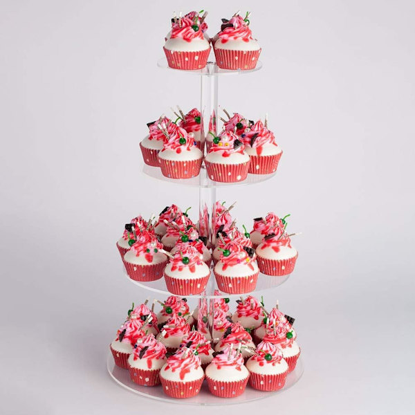 Cupcake Stand, 4-lags kageopsats, Rund akrylstander til bryllup, fest, fødselsdag, babyshower og kagedesserter