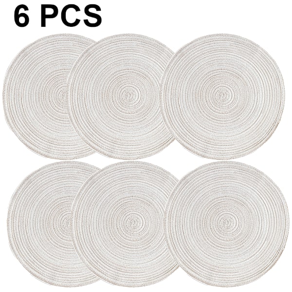 Set med 6 runda vävda placemattor, inomhus och utomhus flätade placemattor för bröllopsfester, familjesammankomster