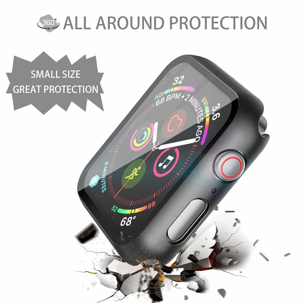 Fodral med skärmskydd kompatibelt med iWatch SE (2022/2020) /Series 6 5 4 44mm, Heltäckande skyddande skal, Inbyggd härdat glasfilm Hög