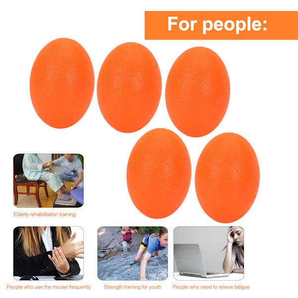 5 st Silikon Handgrepp Boll Handled Träning Styrketräning Massage Greppförstärkare Orange (20 grader) Äggform (Oval)