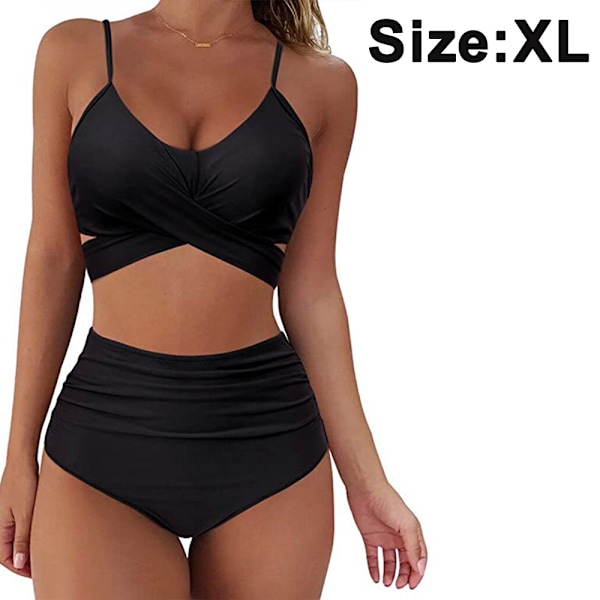 Dame Højtaljet Bandage Bikini Sæt Wrap Todelt Push Up Badetøj Krydsmønster Kvinders Badetøj