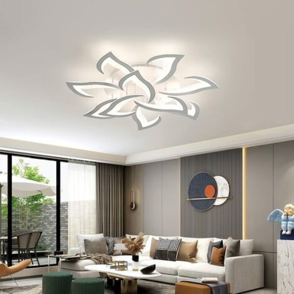 Dimbar LED taklampe, hvit moderne taklampe med fjernkontroll, 70W kreativ akryl petal lysekrone belysningsarmatur taklampe for