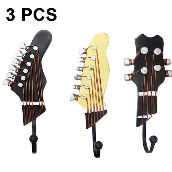 3-pack vintage gitarrformade dekorativa krokar rack hängare för att hänga kläder rockar handdukar nycklar hattar metallhartskrokar väggmonterade