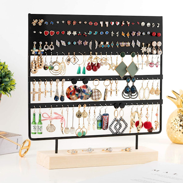 Øreringeholder Display Stativ 3-Tier Ørestik Holder Smykke Organizer Ørestik Øreringeholder 144 Huller med Træbase Stativ Display Stativ til Kvinder