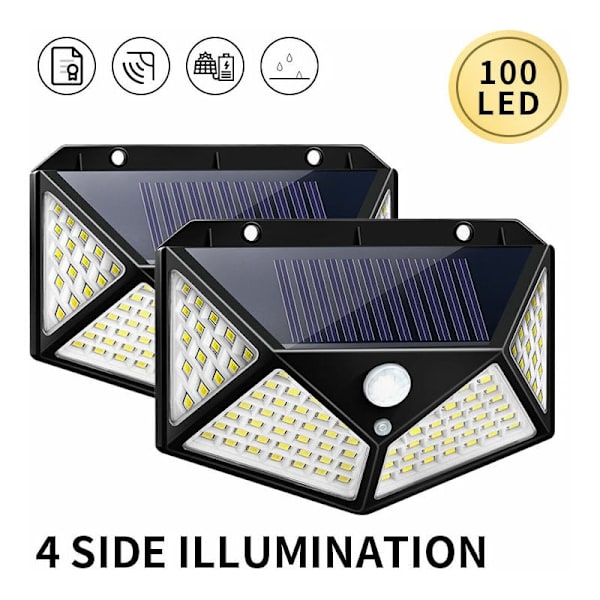 Ulkokäyttöön tarkoitettu aurinkolamppu 100 LED, aurinkovalaistus 1000 lumenia, ulkokäyttöön tarkoitettu aurinkoenergialla toimiva liiketunnistin, langaton vedenpitävä aurinkospottivalo, tehokas valo, ulkokäyttöön tarkoitettu aurinkoenergia