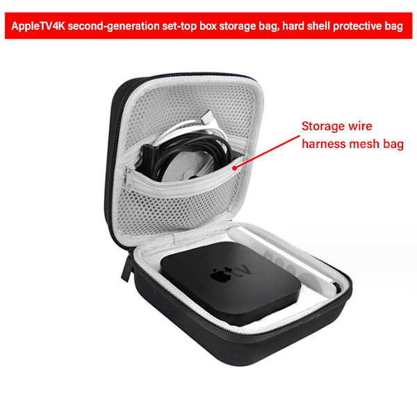 Etui til 2021 Apple TV 4K Opbevaringskasse, Apple TV 4K Bærbar Rejseboks (Sort)