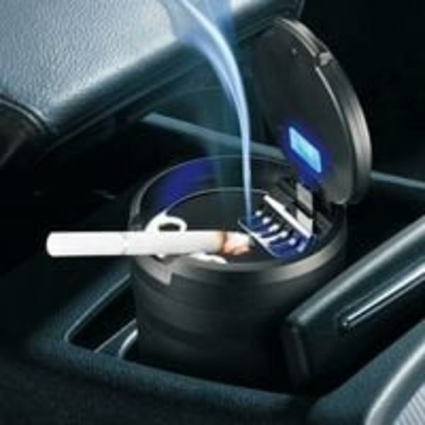 Auton tuhkakuppi, helposti puhdistettava irrotettava auton tuhkakuppi LED-valolla ja kannella, itsestään sammuva tuhkakuppi autoihin, pakettiautoihin, ulkoiluun, retkeilyyn 71,5 x 76,8 mm