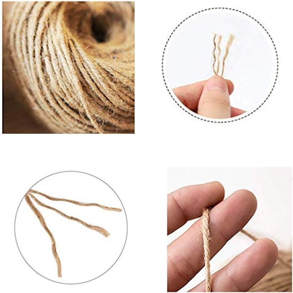 Jute Snor Reb 200m/2 Spoler Naturlig Jute Reb Jute Reb til Gaveindpakning, Bryllupsdekoration, Emballage, Have, Kreativ Kunst DIY Gave Dekoration