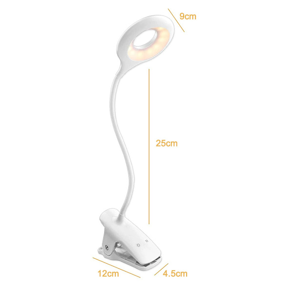 Liten bordlampe, bærbar trådløs klemmelampe med øyebeskyttelse, USB-oppladbar LED-skrivebordslampe, klemmelysdimming, tre-trinns dimming / dimming