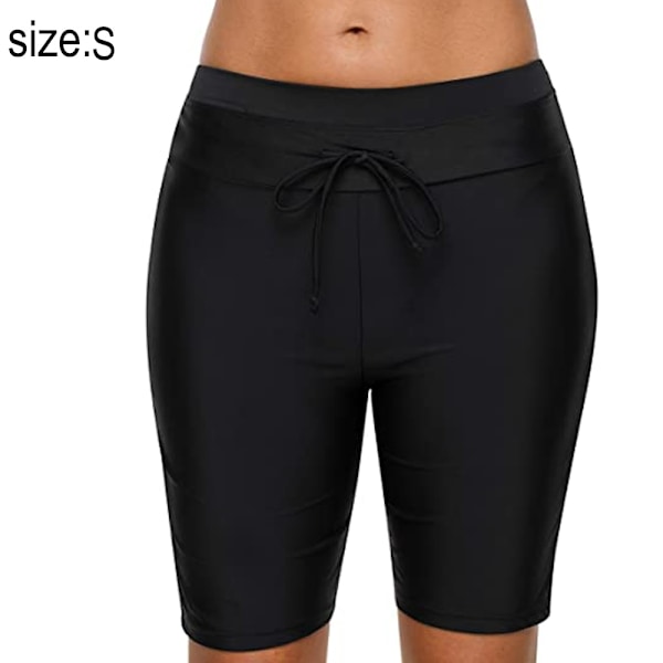 Dame Lange Badedrakt Shorts Høy Midje Svømmebunn Solid Jammer Svømme Shorts - Svart