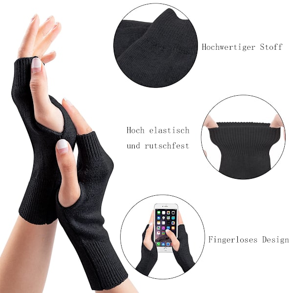 Halv fingerløse handsker, vinter håndledsvarmere, unisex varme bløde strikkede handsker