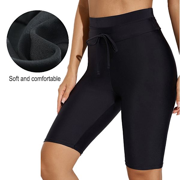 Dames Lange Boardshorts Højtaljet Badebukser Solid Jammer Badebukser - Sort