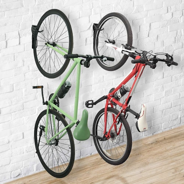Cykelställ Garage Väggmontering Cyklar 2-Pack Förvaringssystem Vertikal Cykelkrok för Inomhus
