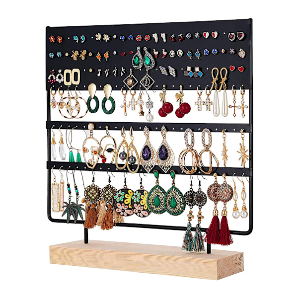 Øreringeholder Display Stativ 3-Tier Ørestik Holder Smykke Organizer Ørestik Øreringeholder 144 Huller med Træbase Stativ Display Stativ til Kvinder