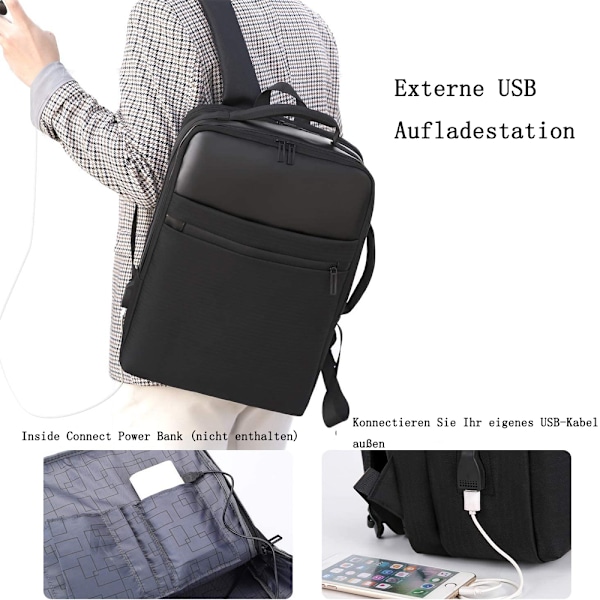 Business Laptop Ryggsekk, Vanntett Notebook Ryggsekk, 15.6 Tommers Skole Ryggsekk med USB Ladeport, Casual Business Dagstur Ryggsekk for