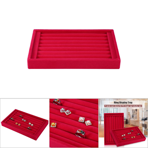 Ring Display Bakke Slot Mode Smykke Organizer Holder Case Box Showcase Rød