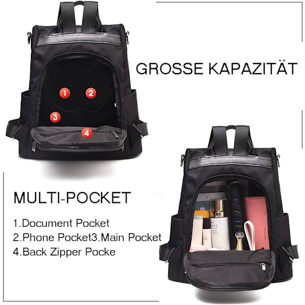 CHARMORE Damryggsäck Vattentät Nylon Skolväska Anti-stöld Daypack Axelväska Lätt Reseryggsäck