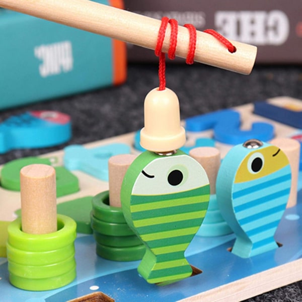 Montessori matematiskt insticksspel/barns fiskespel träleksak sorteringspussel matematik räkning förskoleinlärning baby träklossar barns leksak för