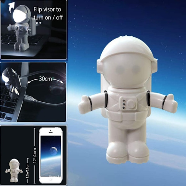 Spaceman Lampe Fleksibel Mini USB LED Lampe Lys for Laptop Notebook Lys Hvit Natt Husholdningslys Justerbar Nattlys