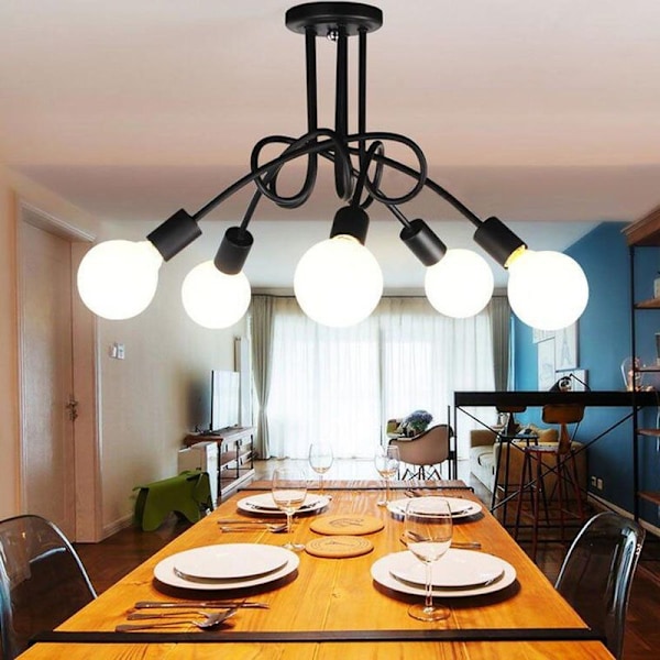 Industriel Loftslampe i Metal, Edison 5-hovedet Designer Loftslampe E27 5 Retro Lysekroner til Soveværelse Stue Køkken Spisestue