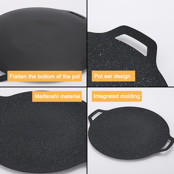 Multi-funktionel medicinsk sten grillpande non-stick pande, non-stick belægning stegepande, rund BBQ grillplade med håndtag