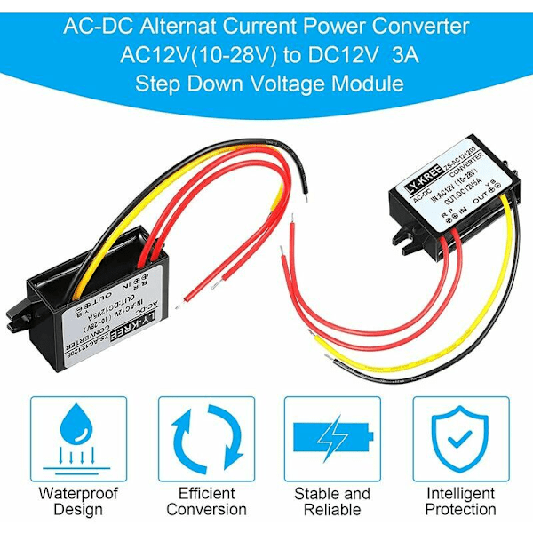 AC-DC Strømforsyningsomformer AC 12V (10-28V) til DC 12V Spenningsomformer, IP68 Vanntett Buck Omformer Modul Regulator
