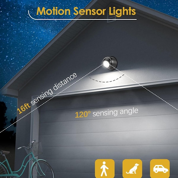 Utomhusvägglampa med rörelsesensor | Utomhus LED-belysning | Sladdlös batteridriven belysning | 360 graders rotation och lutning