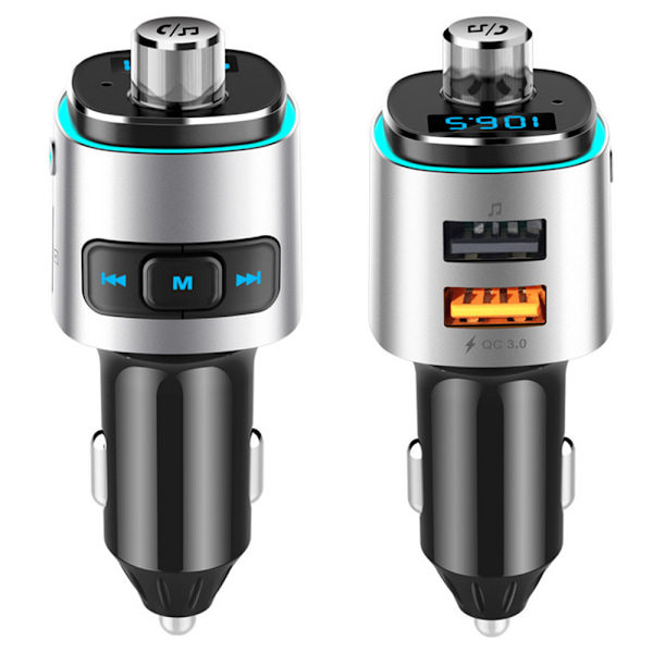 Bluetooth FM-sender til bil, 7 farver LED-baggrundsbelyst Bluetooth-biladapter med QC3.0-opladning, håndfrit bilsæt