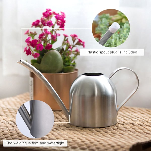 Arrosoir Plante en Acier Inoxydable Arrosoir Jardin Intérieur Métal Arrosoir à Longue Bouche Pot D'Arrosage Plein Air avec Bec pour Maison