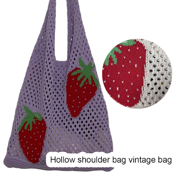 Strikket taske, mesh tote taske, hul taske, jordbær taske, uld taske, dametaske