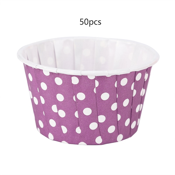 50 stk. Mini Cupcake Papirforme, Runde Prikkede Kagebageforme til Hjemmefest Bryllup, Lilla