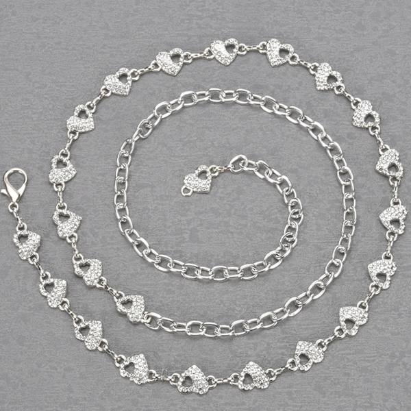 Tyndt metalbælte med rhinestone perlehjerte sæt - 11035 - Style A
