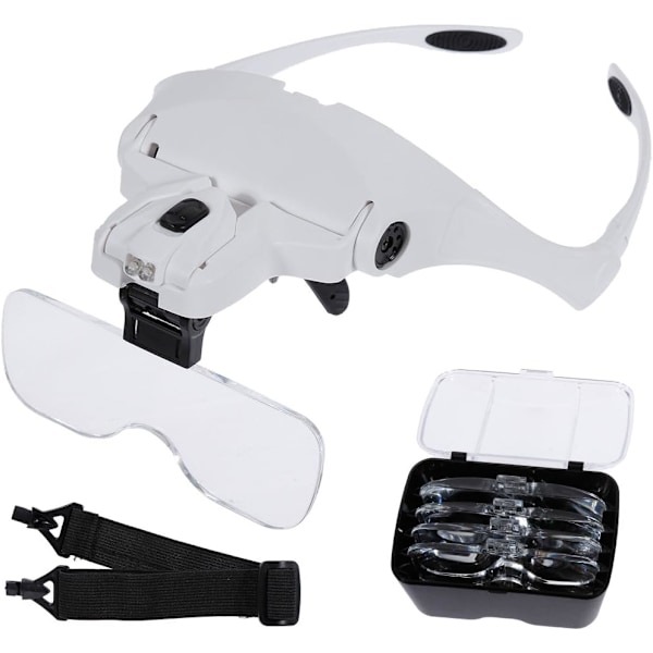Lupp med 2 LED-lampor 5 linser Luppförstoringsglas 1.0X,1.5X,2.0X,2.5X,3.5X för precisionsarbete, juvelerare,