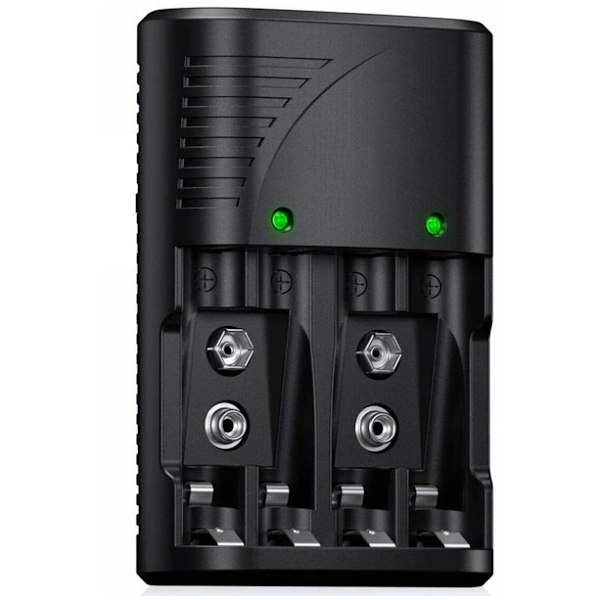 Universal batterioplader, hurtigoplader til AA/AAA eller 9V genopladelige batterier 6802 med LED-indikator, global spænding 100-240V