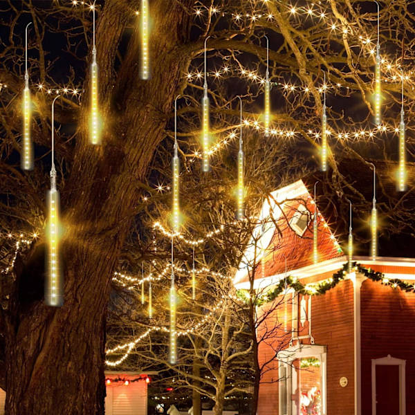 Faldende Regn Lys Meteorregn Lys Julelys 30cm 8 Rør 144 LED'er, Faldende Regndråbe Istap Lys Kæde til Juletræer Halloween
