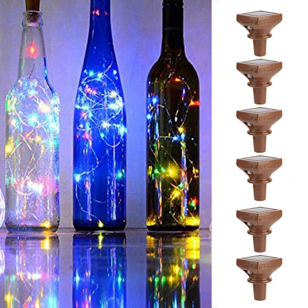 6 st 2 m 20 LED solcells drivna korkform strängljus vattentät vinflaska LED-lampa DIY färgglad