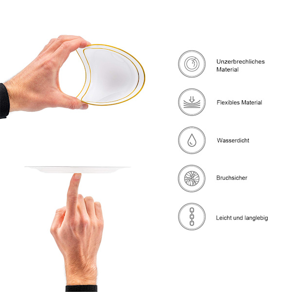 25 vita plasttallrikar med guldkanter för bröllop, dop, födelsedagar, jul & fester, 26cm - återanvändbara & stabila