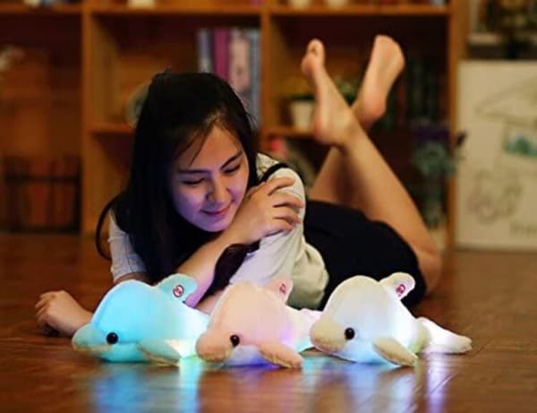 LED Lysende Udstoppede Delfin Legetøj Plys Pude (Blå, 30cm)