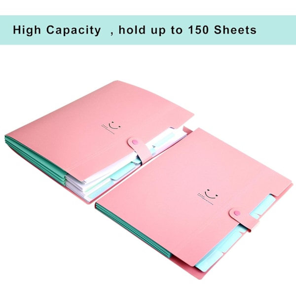 Fächermappe 4 Rum A4 Mapper Dokumentmappe PP Udvid Skolemapper dokumenter organizer Pink Cover