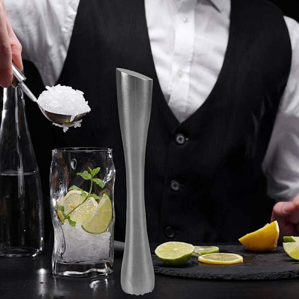 Cocktailstamper i rustfritt stål, ishakker sitronmoser barstamper multifunksjonelle bar bartenderverktøy 20cm