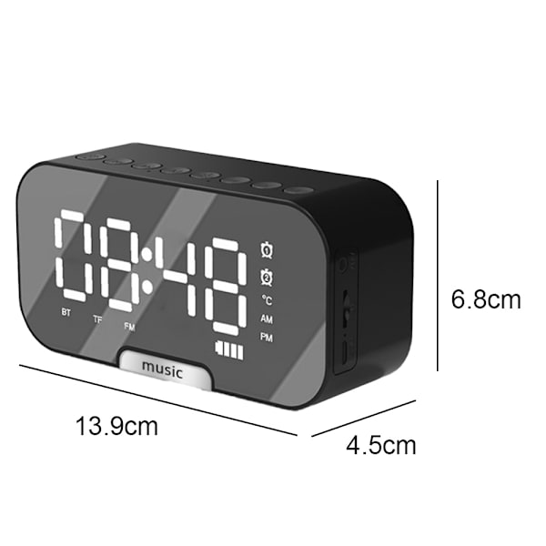 Trådlös Bluetooth-högtalarspegelklocka minialarmklocka