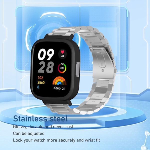 Urrem Beskyttelsesetui Rem 2 i 1 Justeret Rustfrit Stål Urrem til Redmi Watch 3 Sølv