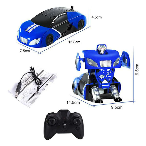 Kauko-ohjattava auto, kauko-ohjattava 360° seinäkiipeilyauto, muuntautuva robotti, kauko-ohjattava lasten auto LED-valoilla, sisä- ja ulkolahjat (sininen)