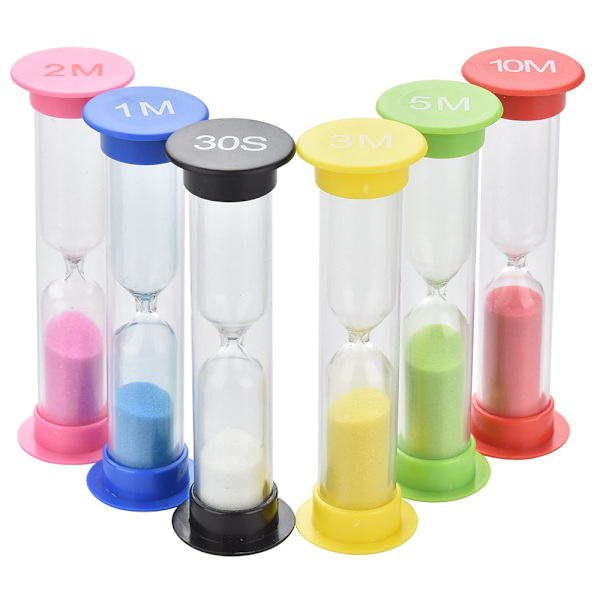 Sand Timer 6 st Färgglada Sandglas 10 min /5 min /3 min /2 min /1 min /30 sek Sandklocka Timer Förvaringslåda för Kök Matlagning Barn