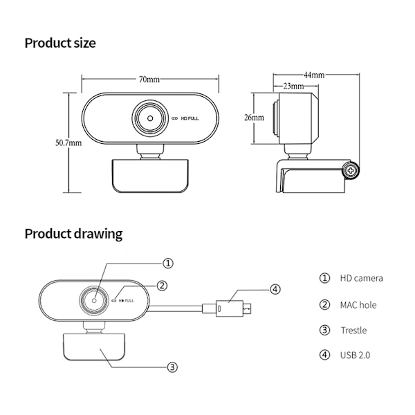 1080P Computerkamera med Mikrofon Desktop USB Webcam Gratis Driver til Videoopkald (Sort)