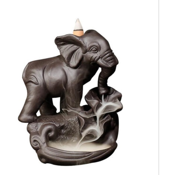Elefant Røkelsesholder med 20 Refluks Røkelseskjegler, Asiatisk Keramisk Refluks Røkelsesbrenner Røkelsesholder