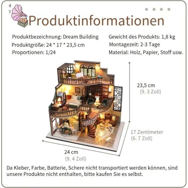Dockhus Miniatyr med Möbler, Idé DIY Trädockhus Kit LED
