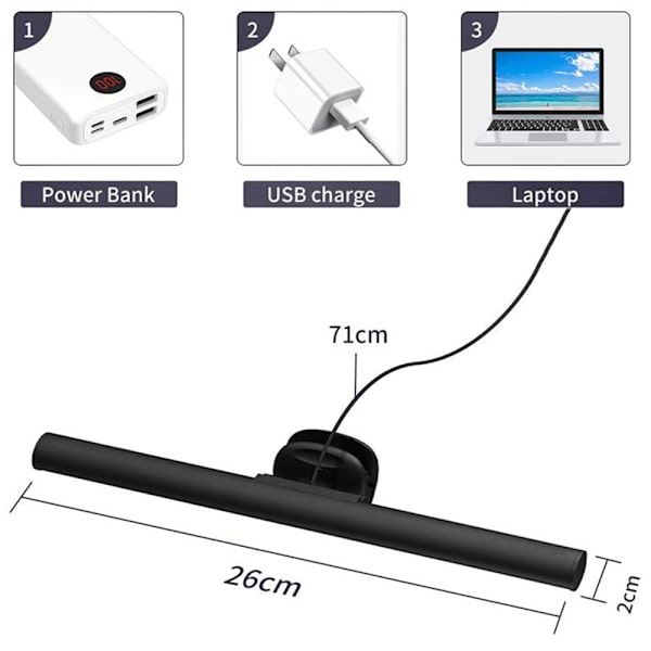 Laptop Dataskjermlampe, Skjermlys E-lese LED Arbeidslampe med Ingen Gjenskinn på Skjermen for Øyepleie, USB-drevet Hjemmekontor Bordlampe for