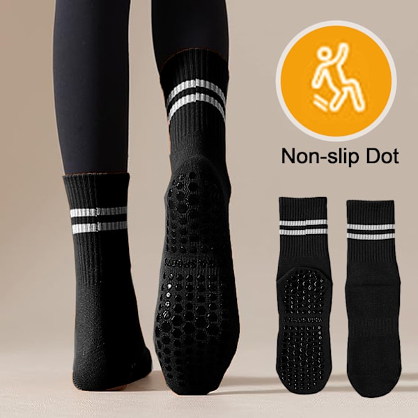 Yogagripstrumpor, 3 par bomull halkfria strumpor damer greppstrumpor andningsbara greppstrumpor för hemträning gym pilates barre (3 färger)